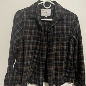 Lola River Black & Brown Plaid Cropped Button-Up Shirt